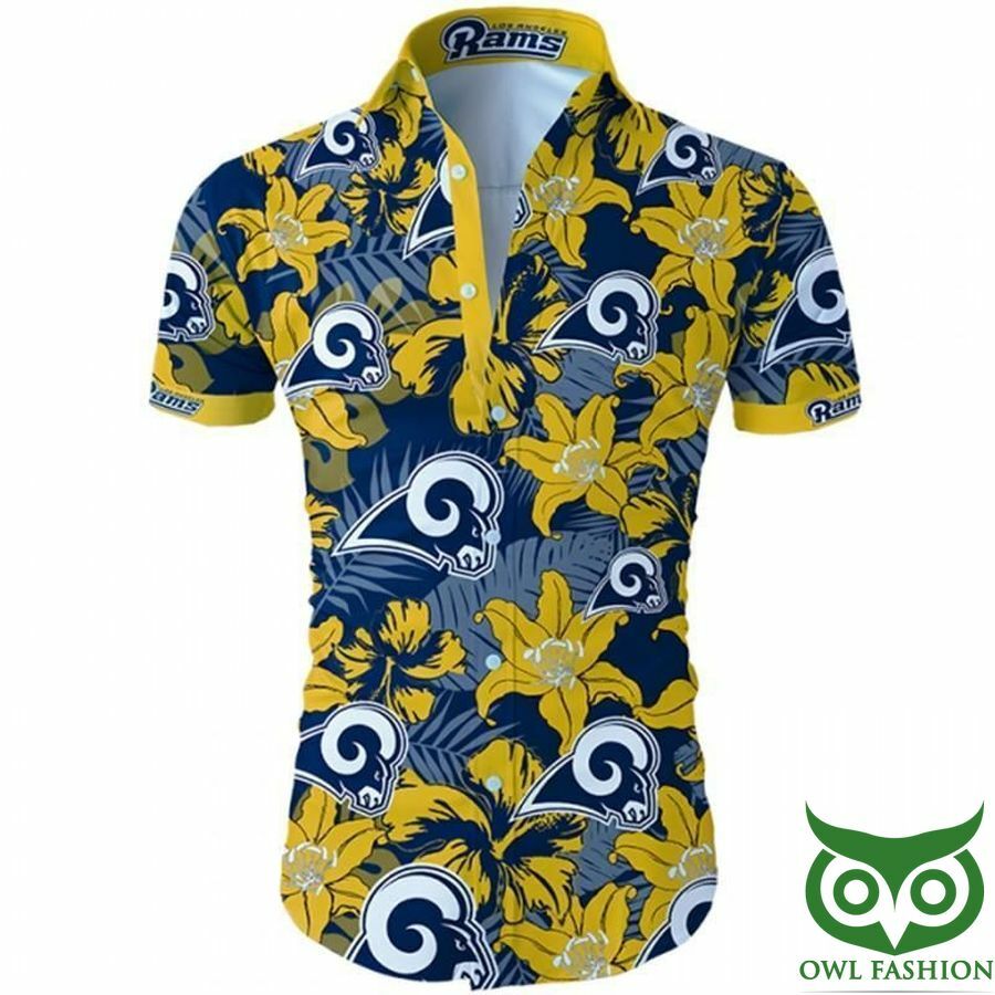 Los Angeles Rams Blue Yellow Tropical Flower Hawaiian Shirt