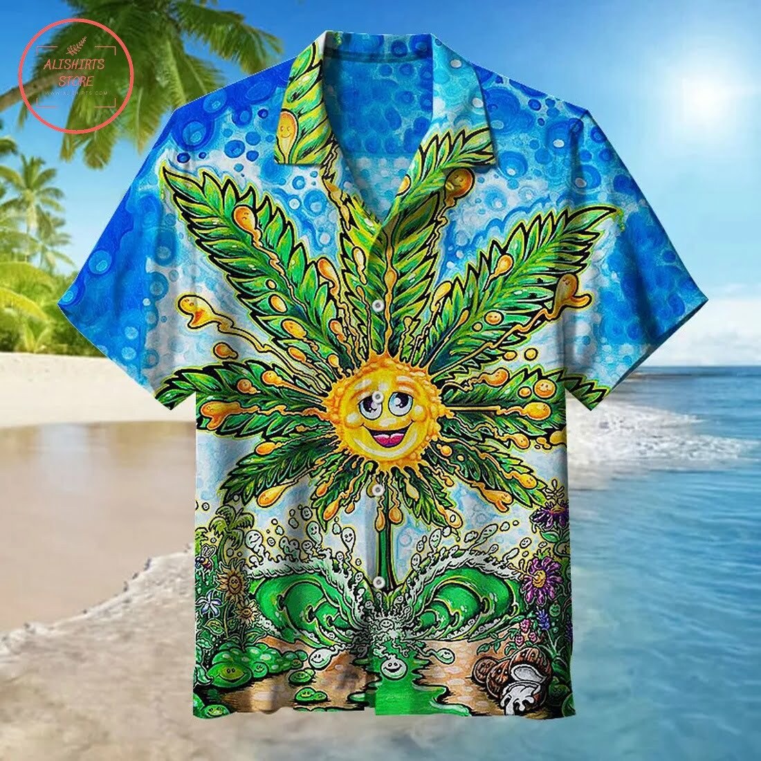 Marijuana Smiley Hawaiian Shirt Beach Outfit Summer