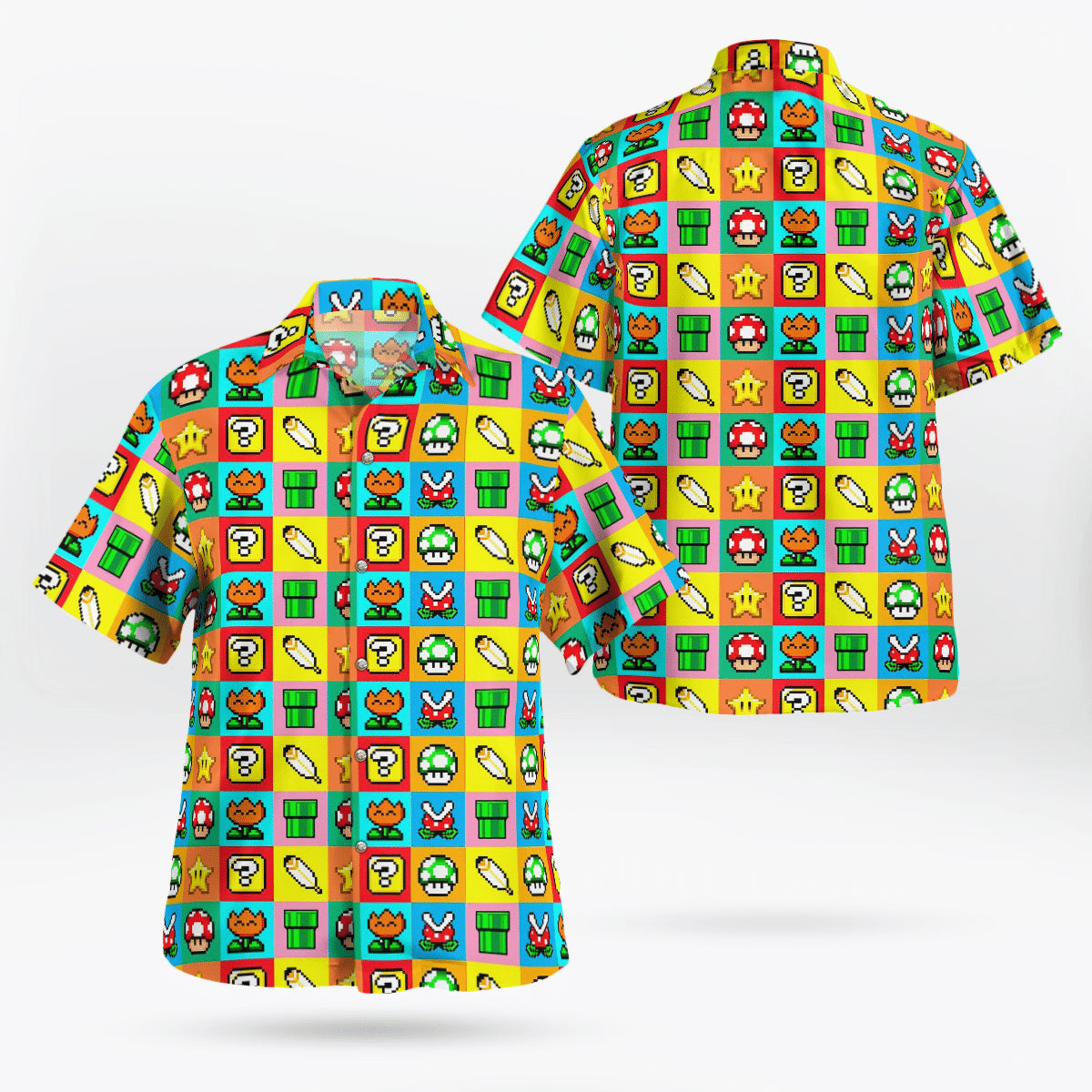 Mario Game Mushroom And Flower Hawaiian Shirt