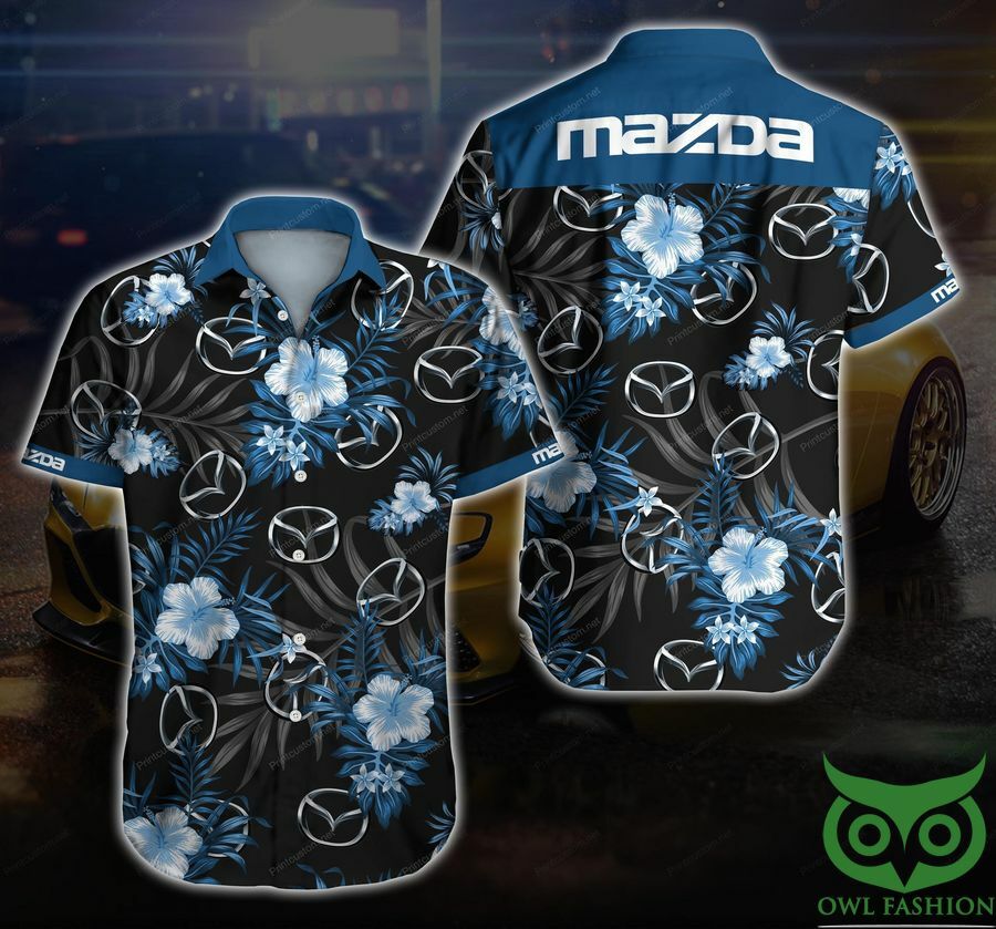 Mazda Car Blue Floral Black Hawaiian Shirt