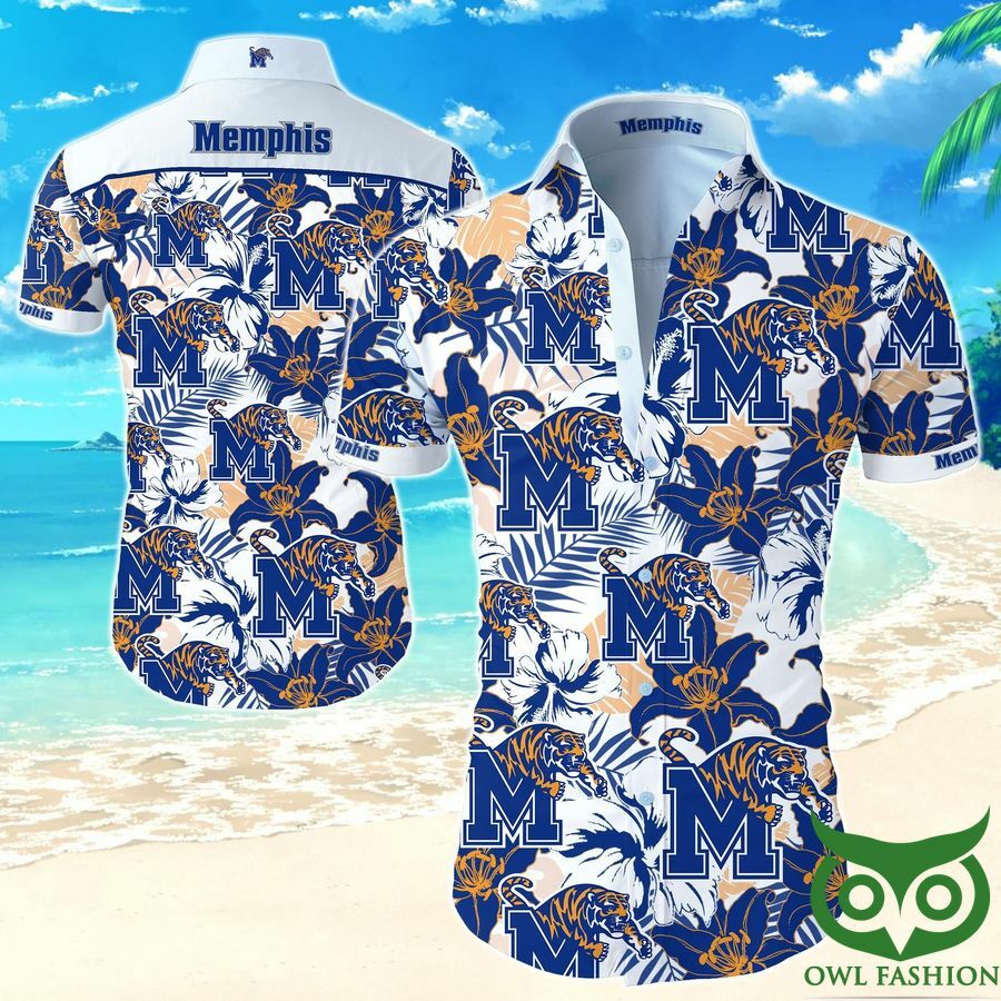 Memphis Tigers Dark Blue And Orange Floral Hawaiian Shirt