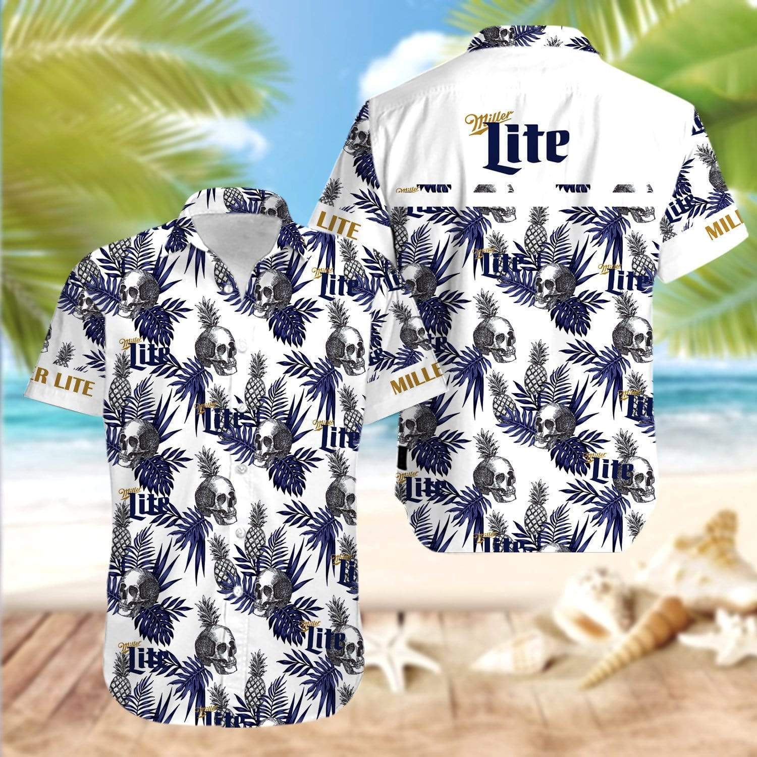 Miller High Life Lite Skull Pineapple Hawaiian Shirt