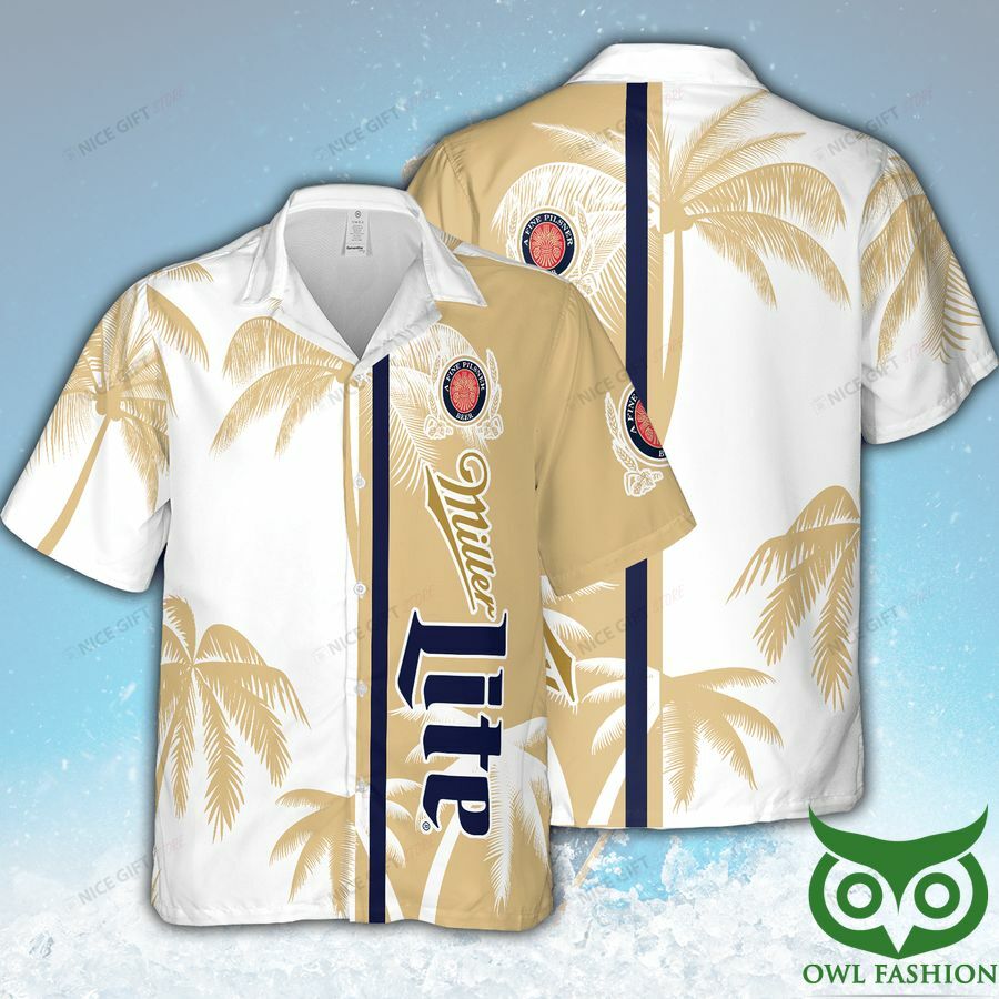 Miller Lite Light Yellow And White Coconut Hawaiian Shirt