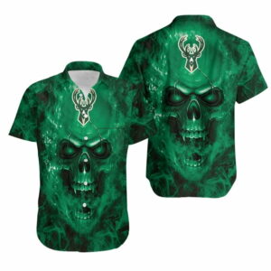 Milwaukee Bucks Fan Skull Hawaiian Shirt