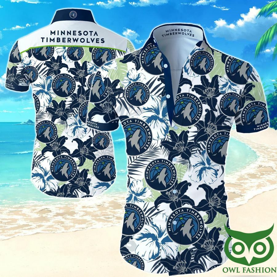 Minnesota Timberwolves Blue Floral White Hawaiian Shirt