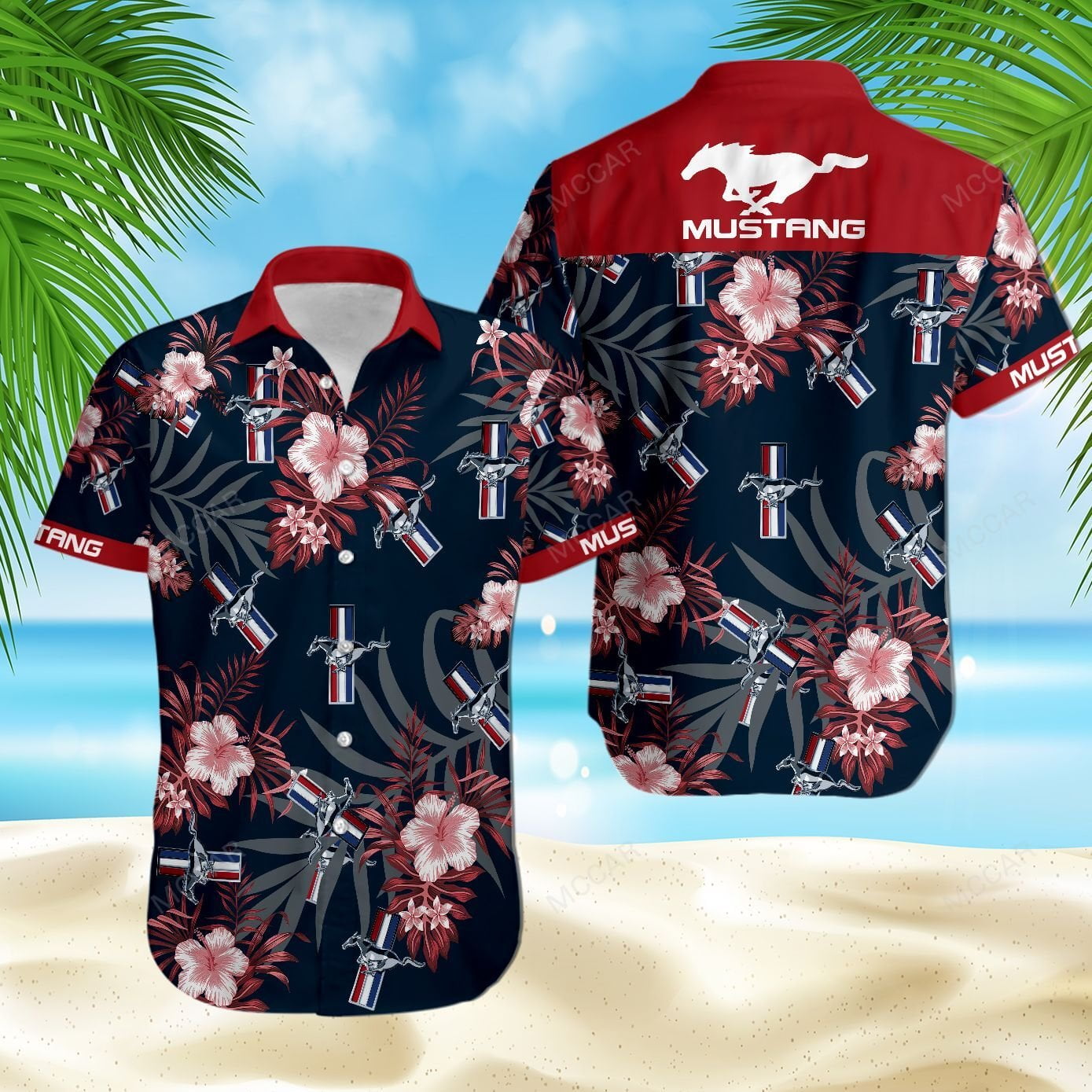 Mustang Floral Hawaiian Shirt Summer Beach Outfit