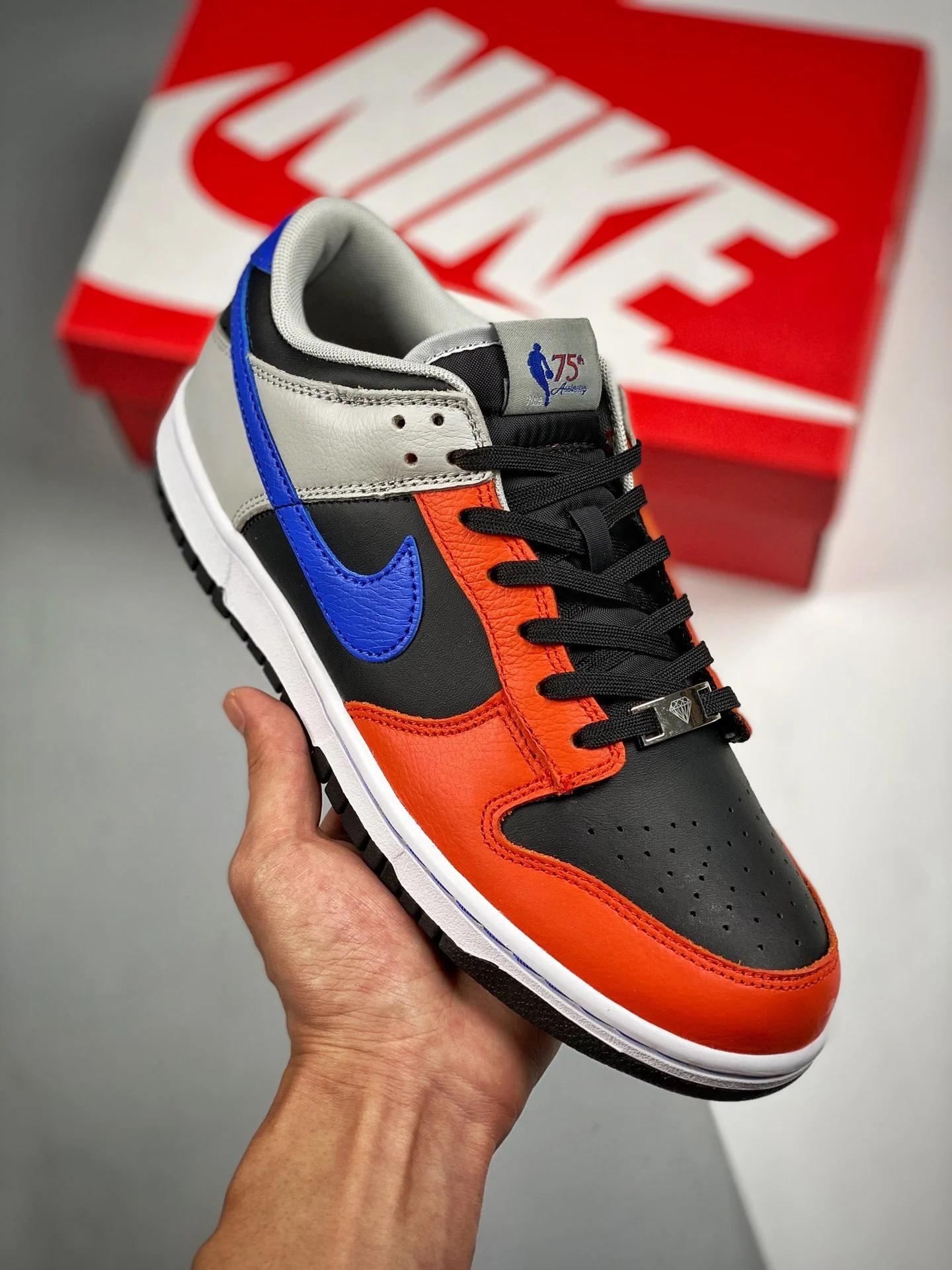 NBA x Nike Dunk Low EMB Knicks Black Racer Blue-Grey Fog-Orange For Sale