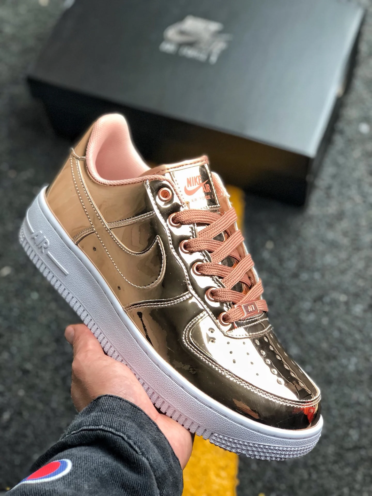 Nike Air Force 1 Liquid Metal Metallic Bronze White For Sale