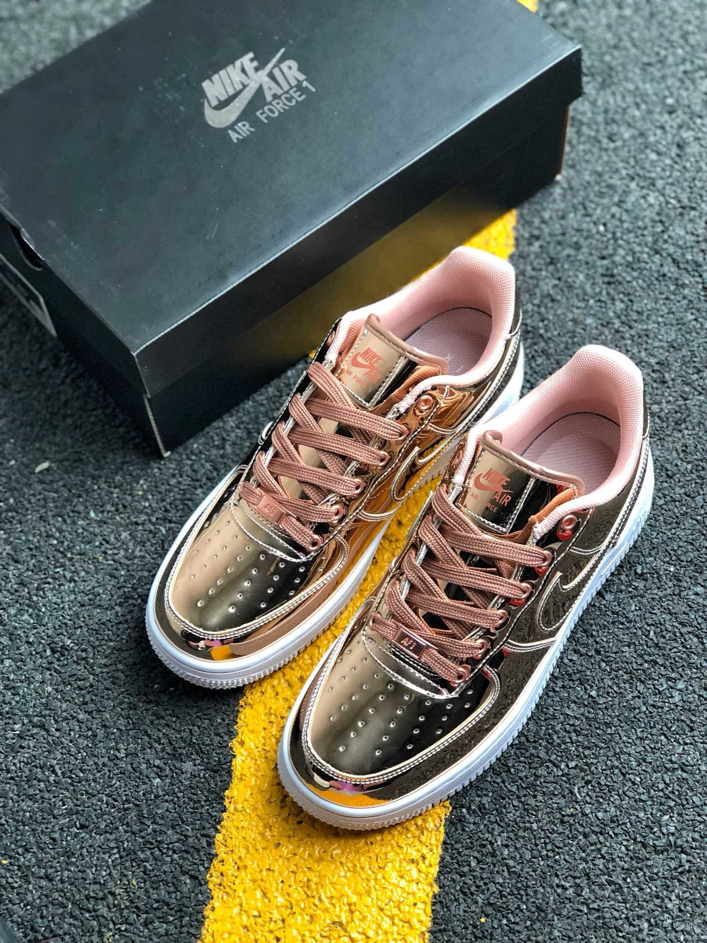 Nike Air Force 1 Liquid Metal Metallic Bronze White For Sale