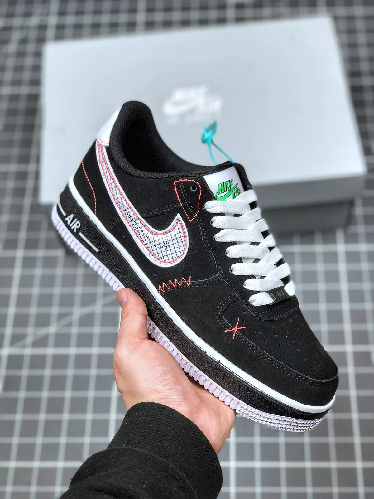 Nike Air Force 1 Low Black White-Bright Crimson-Green Strike For Sale