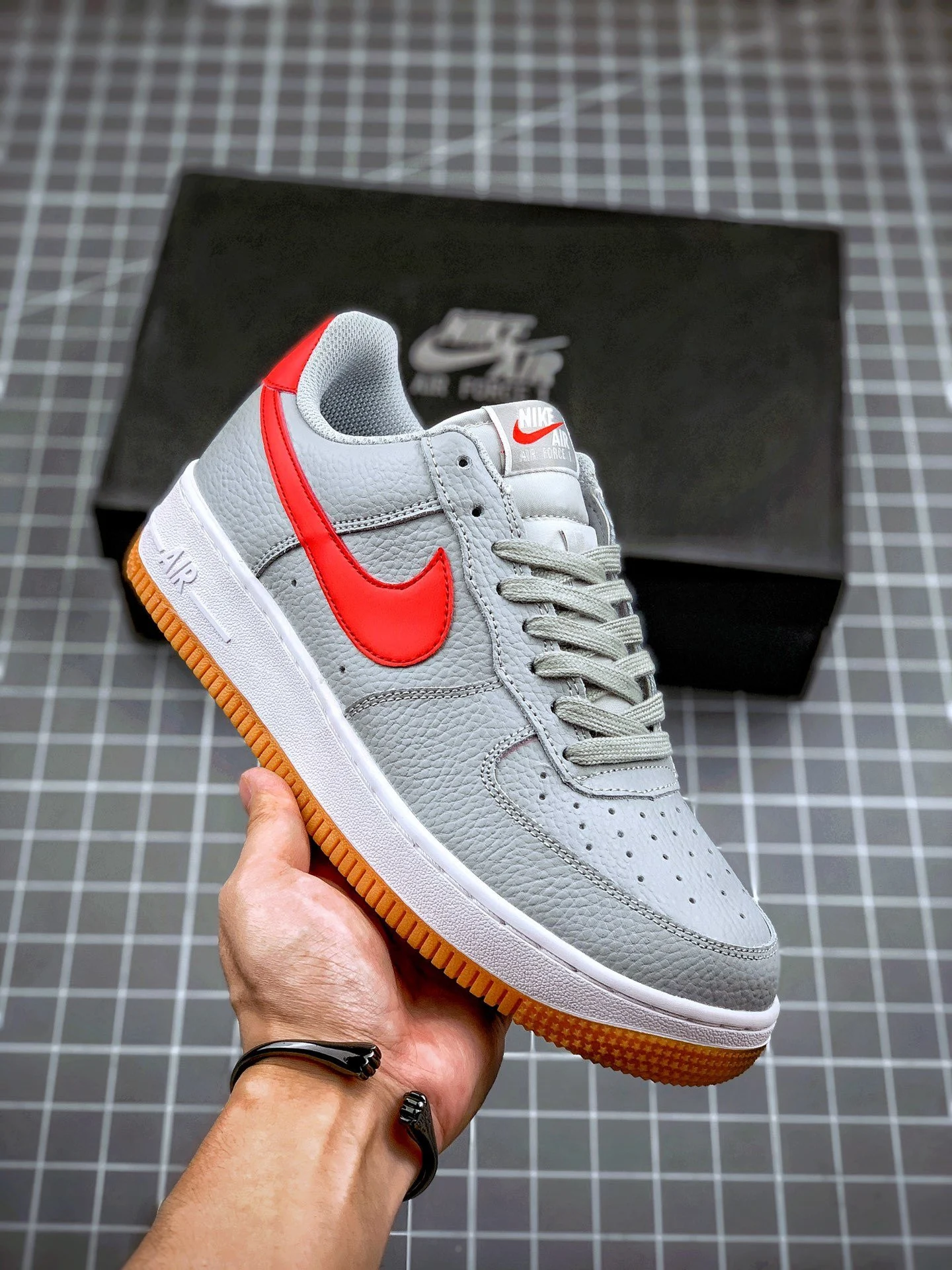 Nike Air Force 1 Low Wolf Grey White Gum Red For Sale