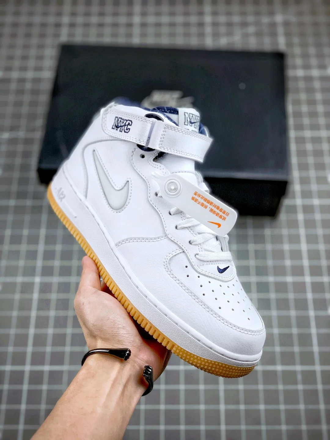 Nike Air Force 1 Mid NYC White Midnight Navy Gum Yellow For Sale