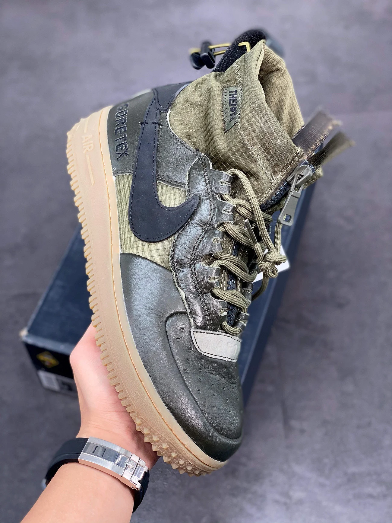 Nike Air Force 1 WTR Gore-Tex Sequoia Black Medium OliveGum For Sale