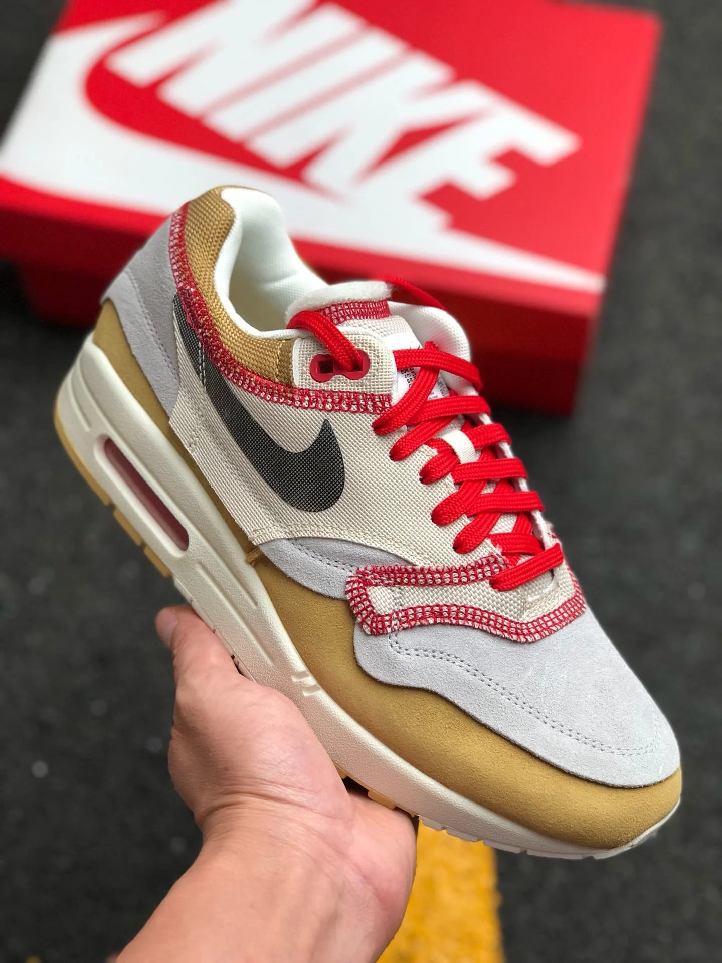 Nike Air Max 1 Inside Out Club Gold Black-White-Desert Sand-Sail-Red