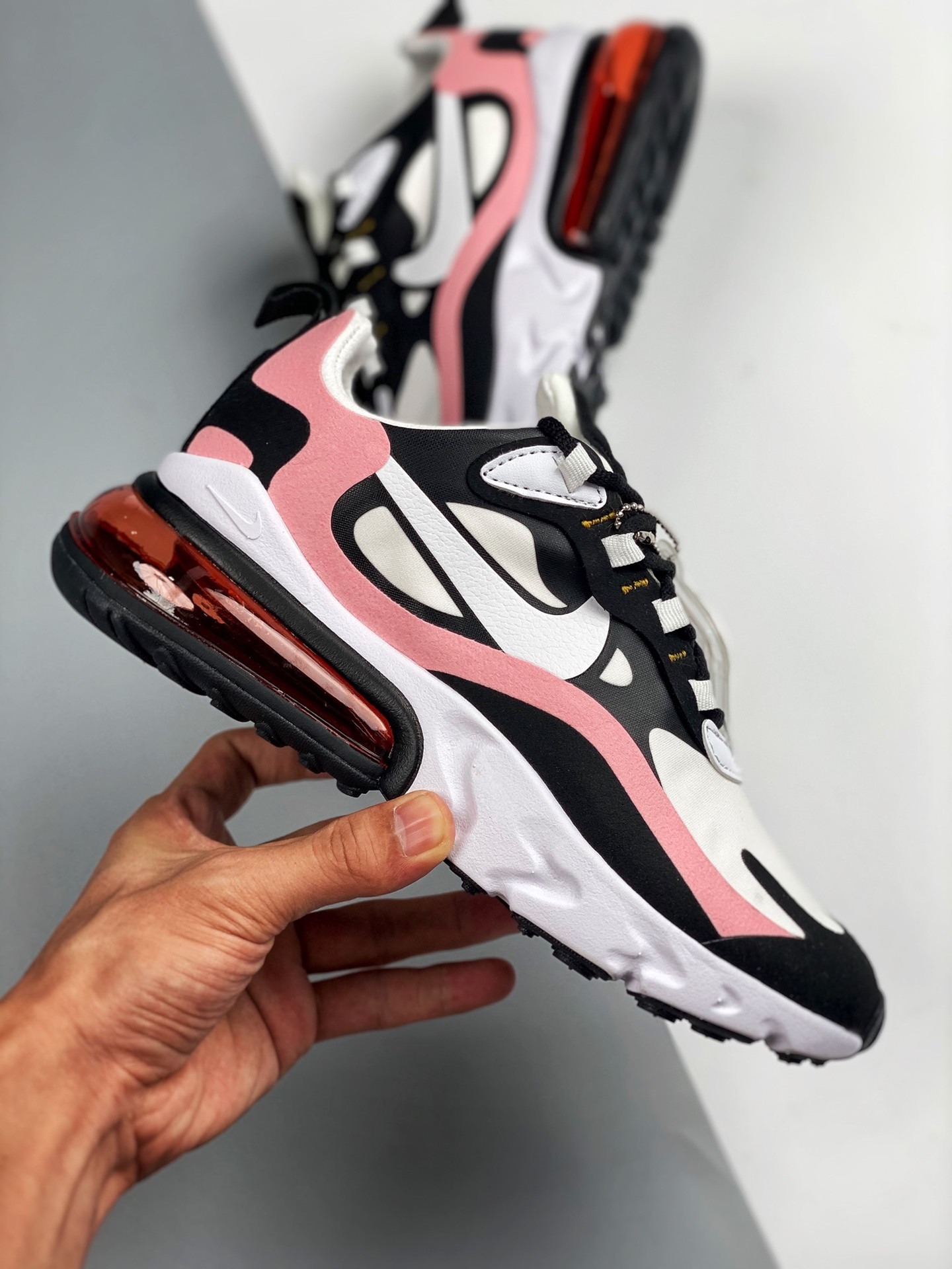 Nike Air Max 270 React Black White-Bleached Coral-Metallic Gold For Sale