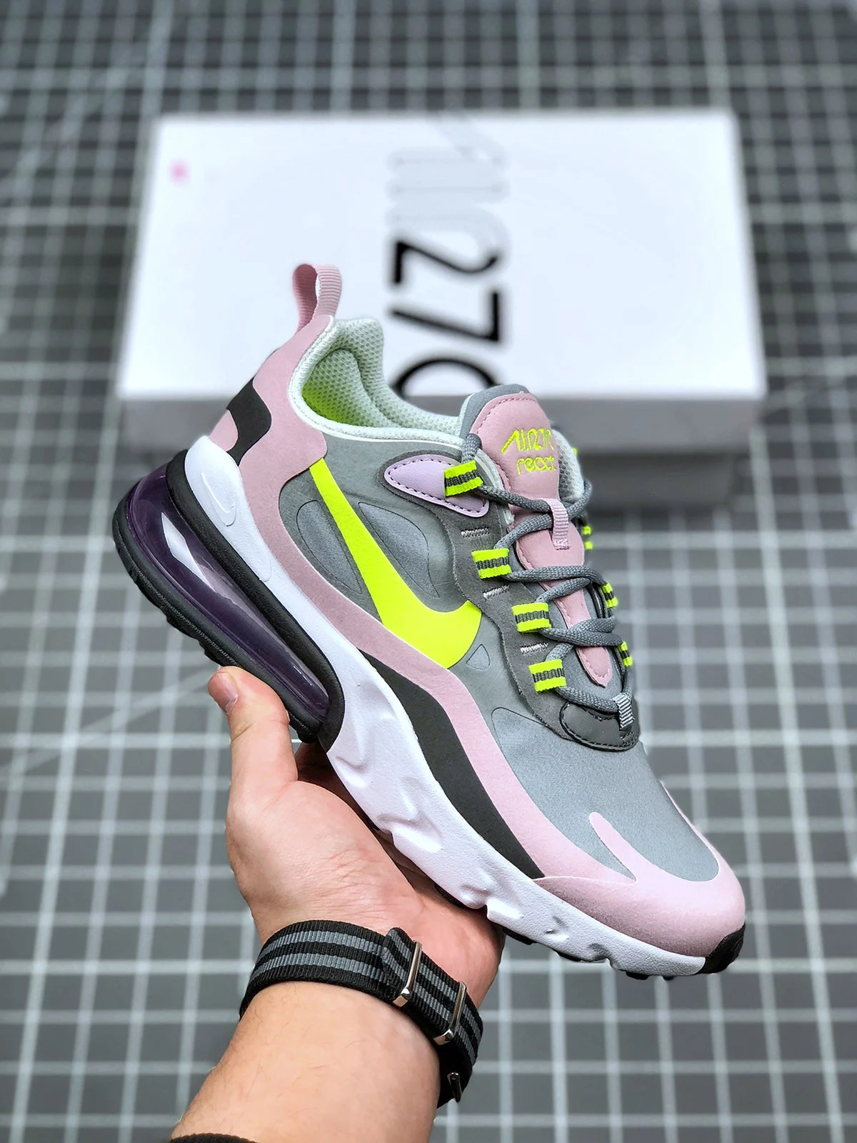 Nike Air Max 270 React GS Particle Grey Lemon Venom For Sale