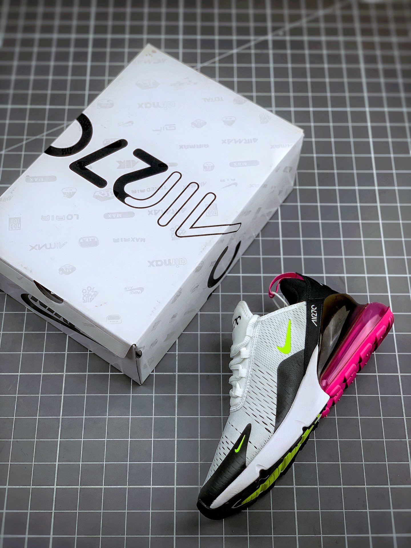 Nike Air Max 270 White Black Fuchsia Volt AH8050-109 For Sale