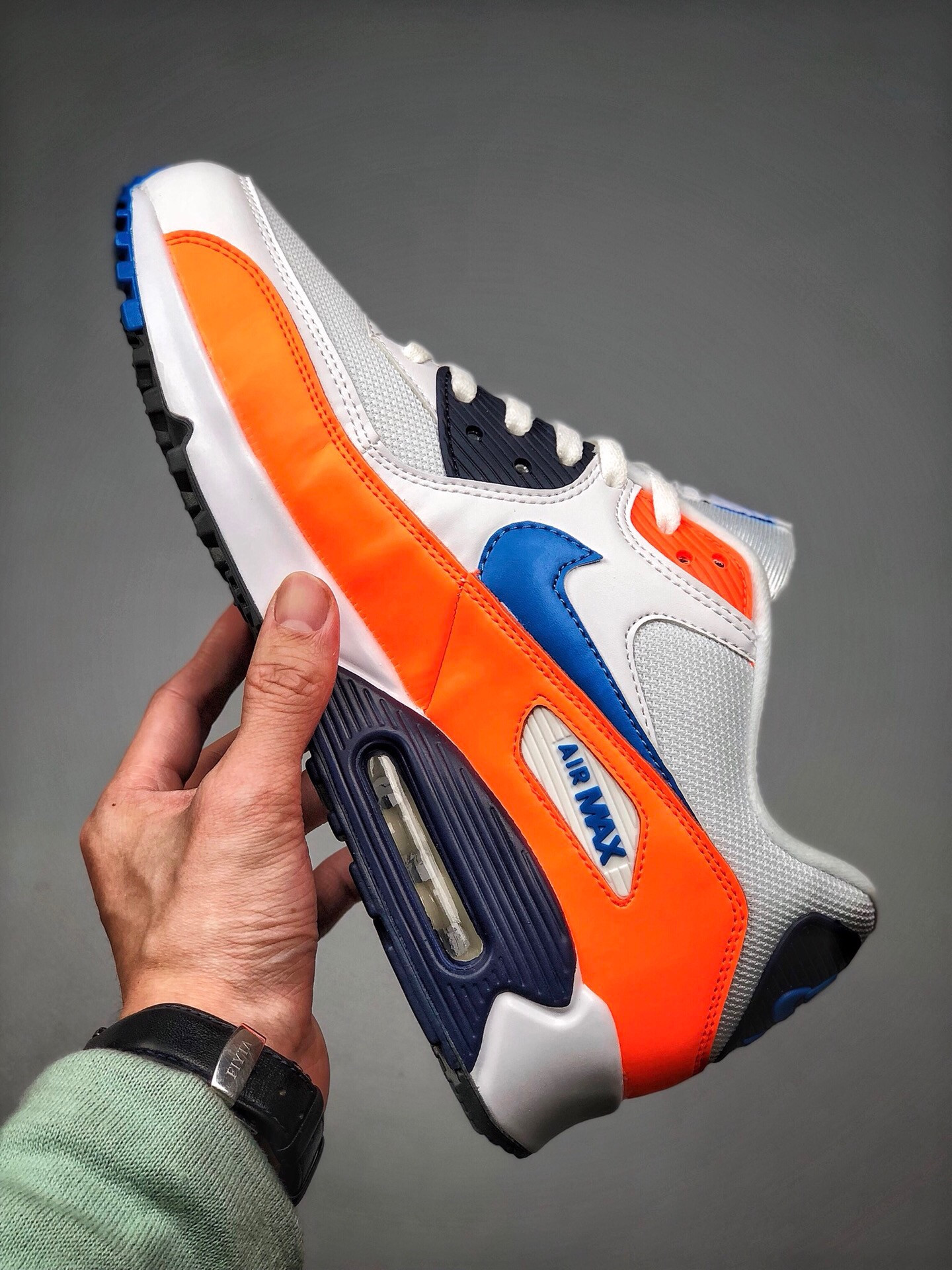 Nike Air Max 90 White Total Orange Midnight Navy Photo Blue For Sale