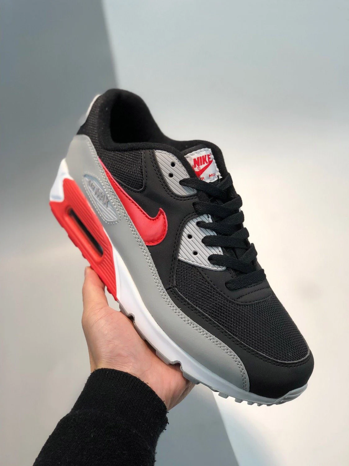 Nike Air Max 90 Wolf Grey Black White Bright Crimson For Sale