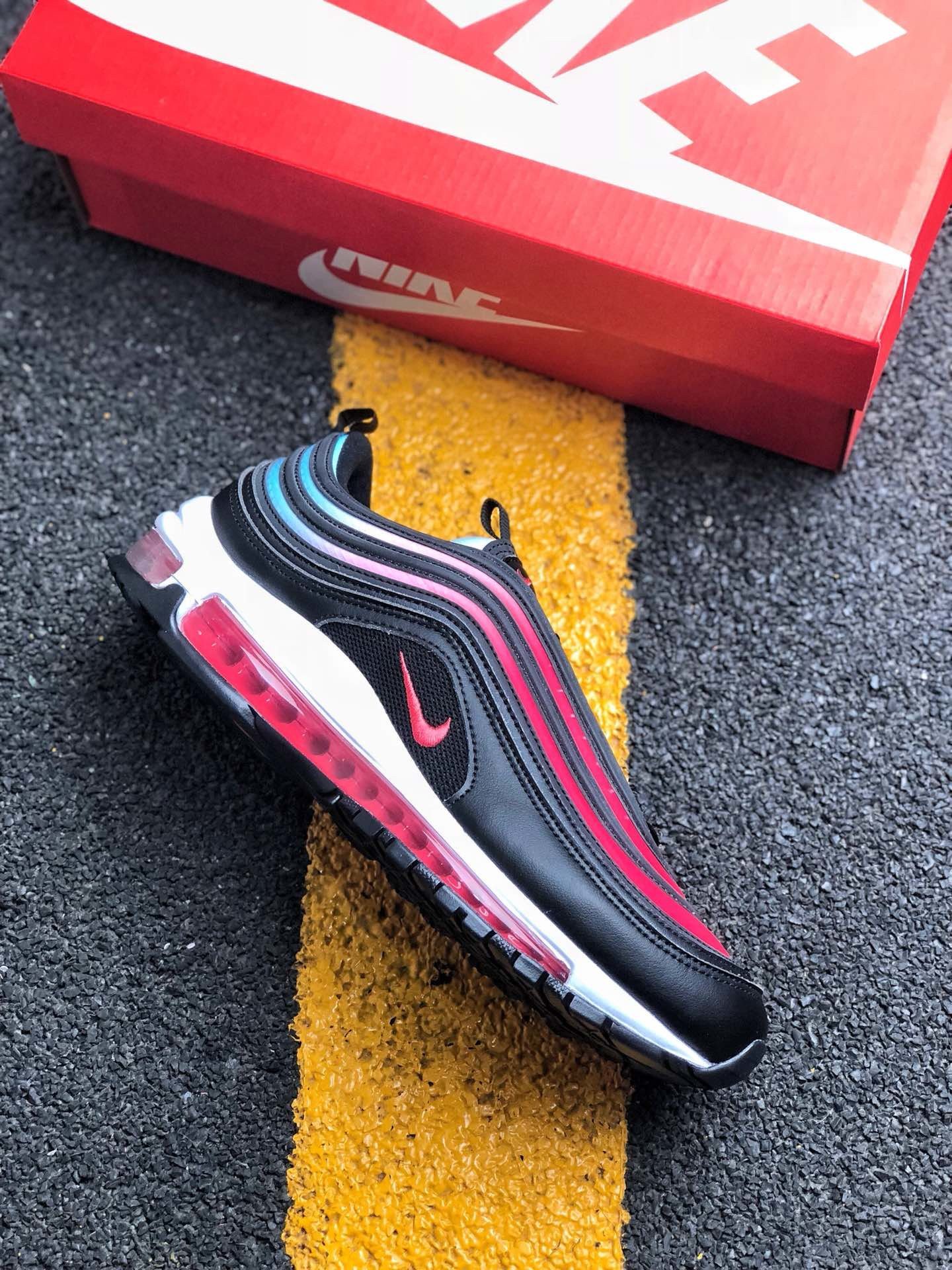 Nike Air Max 97 Black Ember Glow-White-Blue Fury On Sale