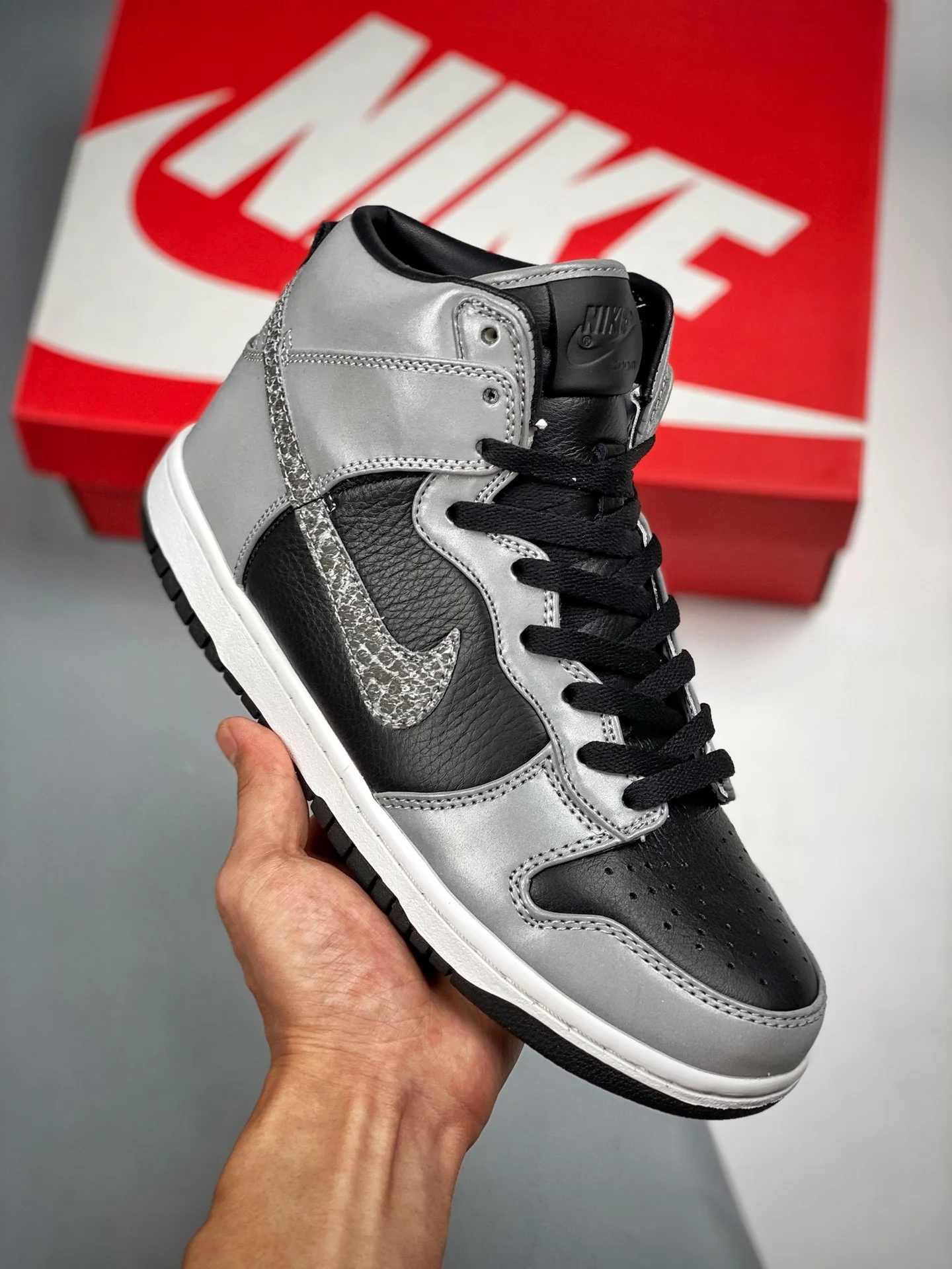 Nike Dunk Hi Premium SP White Black-Reflect Silver For Sale