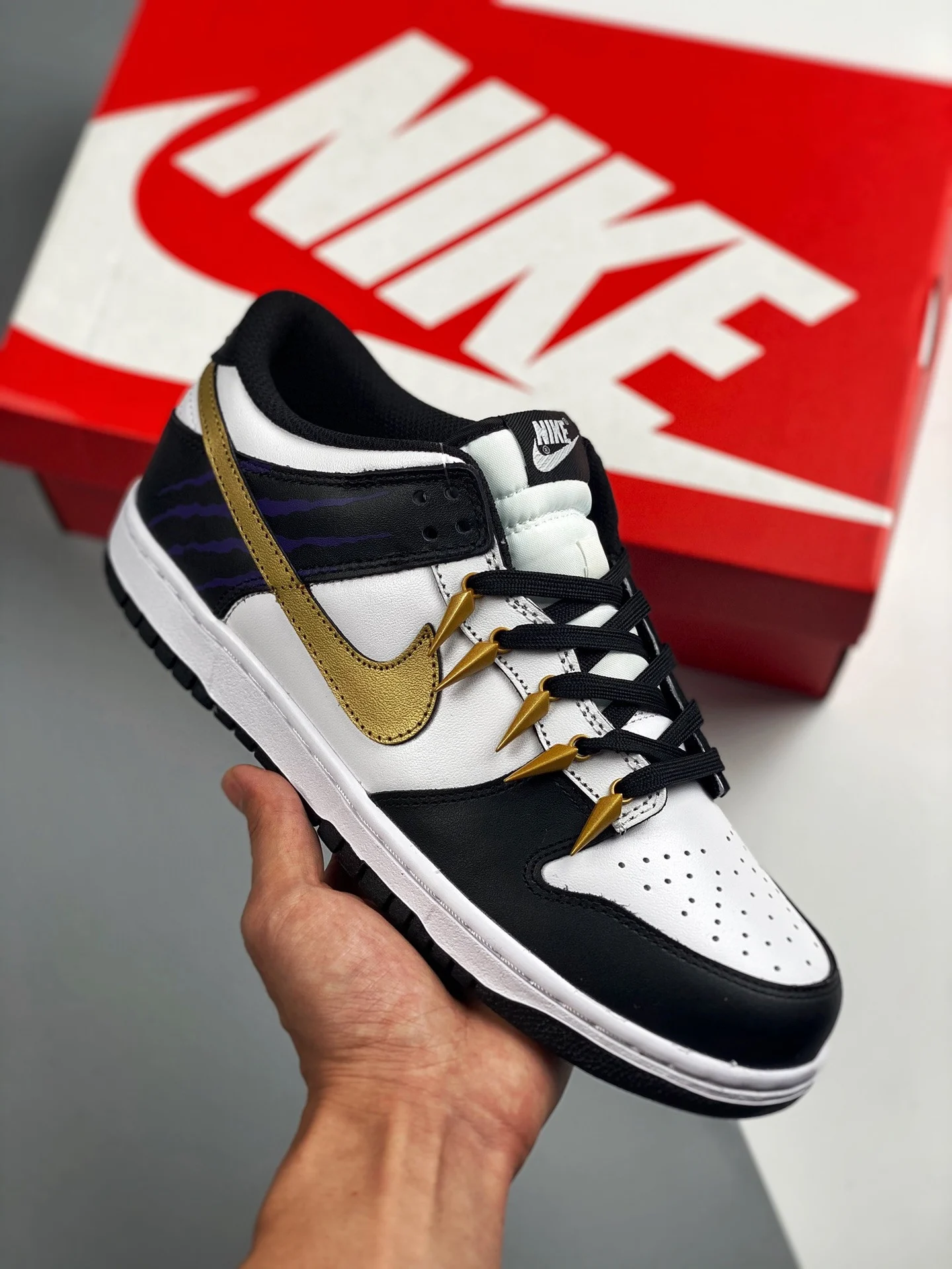 Nike Dunk Low White Black With Gold Logo For Sale