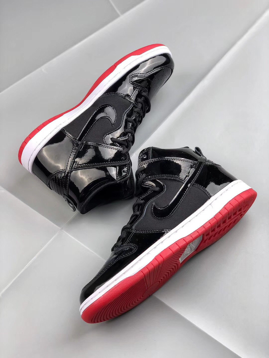 Nike SB Dunk High Bred Black White-Varsity Red For Sale