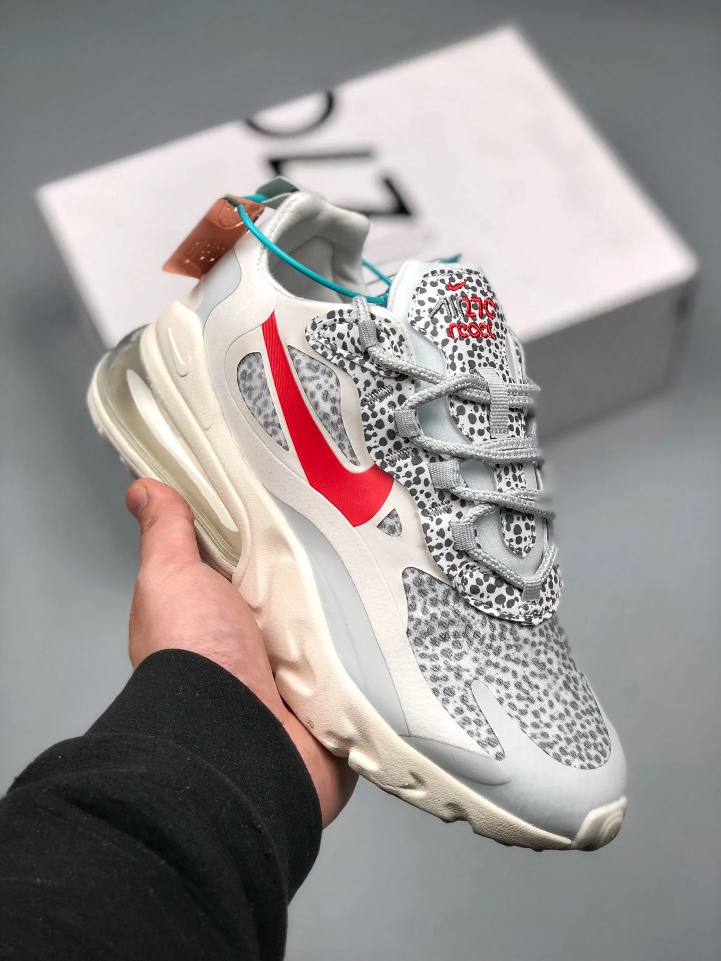 Nike WMNS Air Max 270 React Safari White Red Grey For Sale