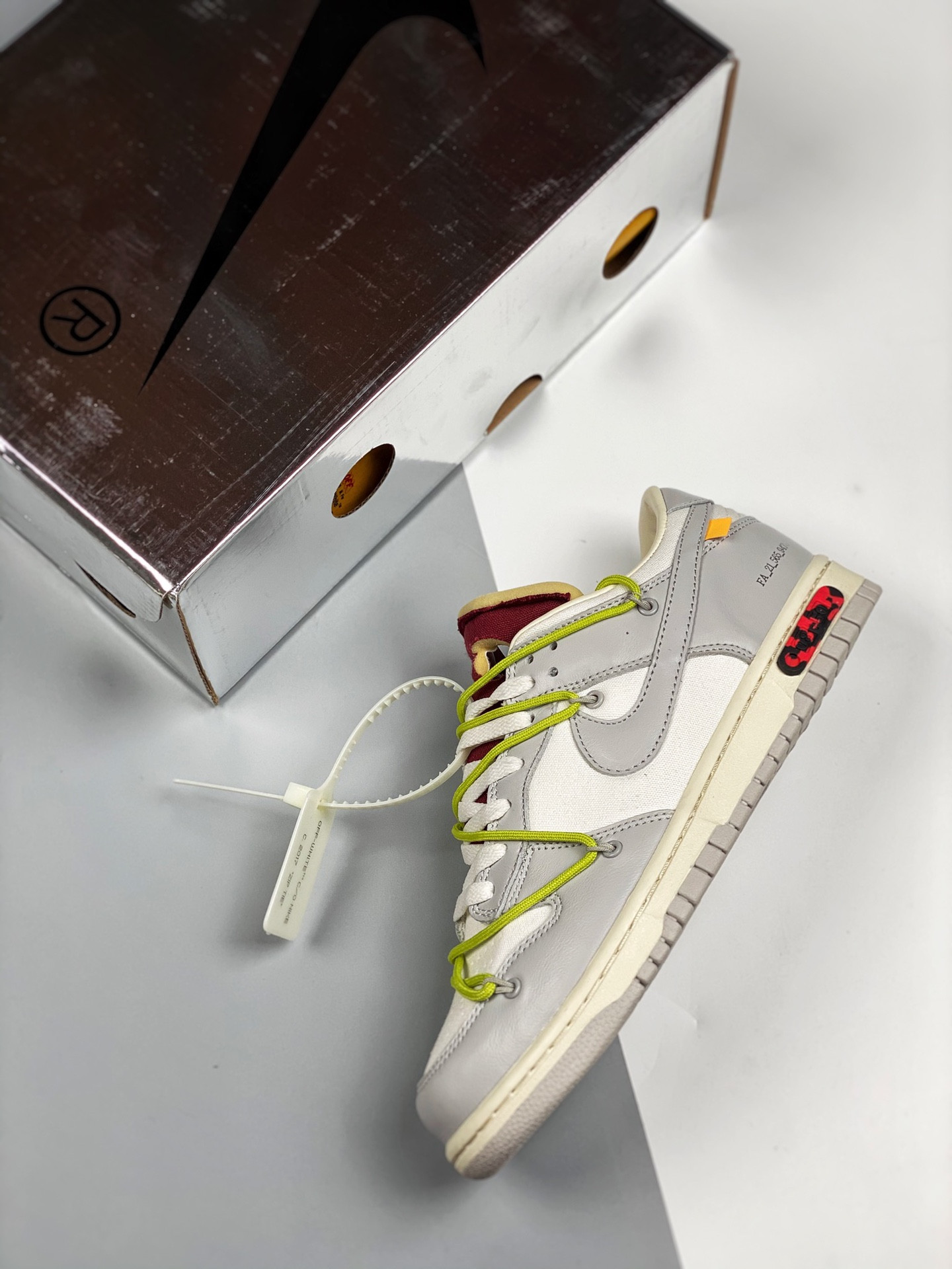 Off-White x Nike Dunk Low 08 of 50 Sail Grey Red For Sale