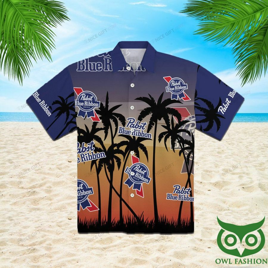 Pabst Blue Ribbon Gradient Blue Hawaiian Shirt