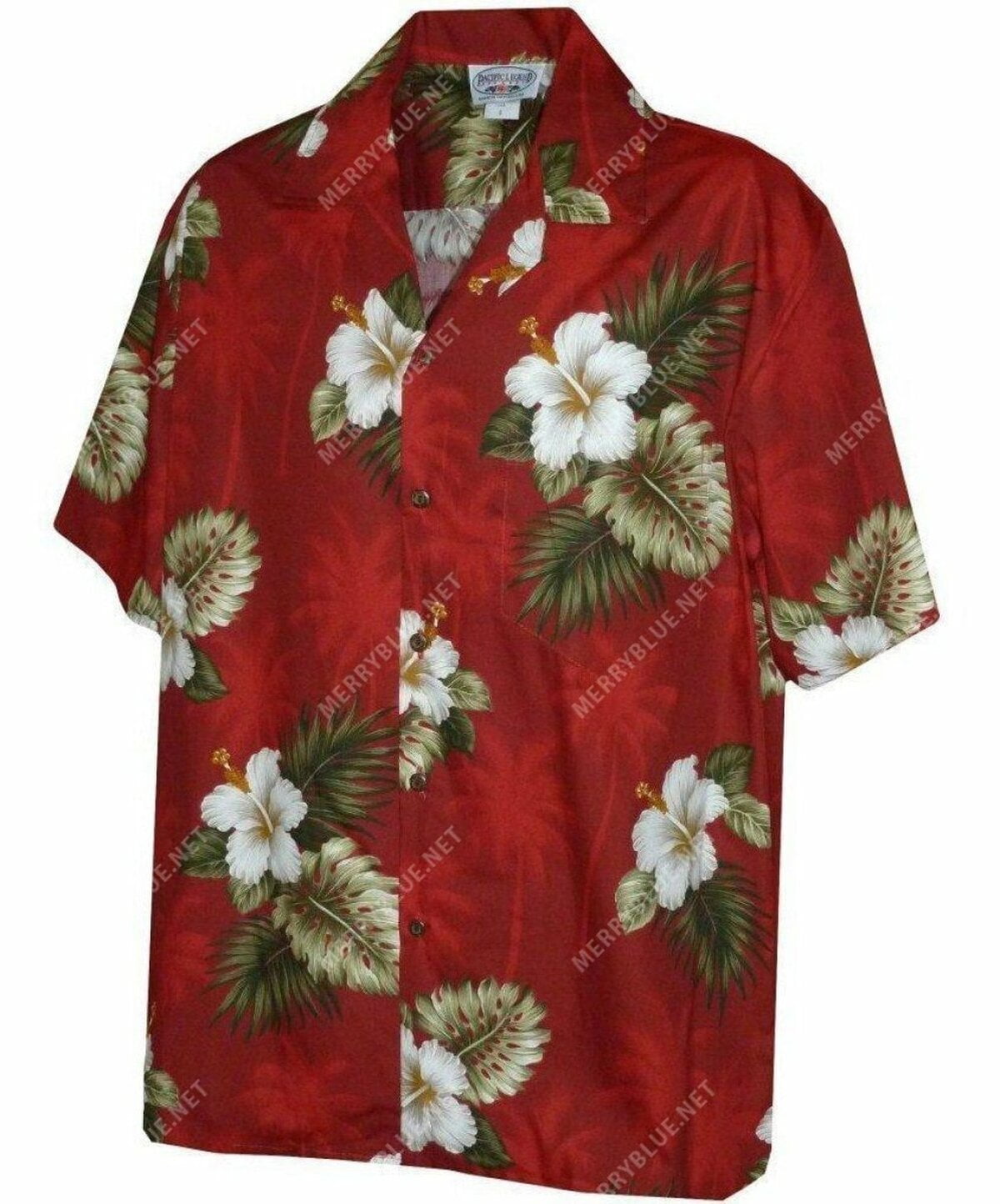 Pacific Legend Men'S Hibiscus & Palm Hawaiian Shirt