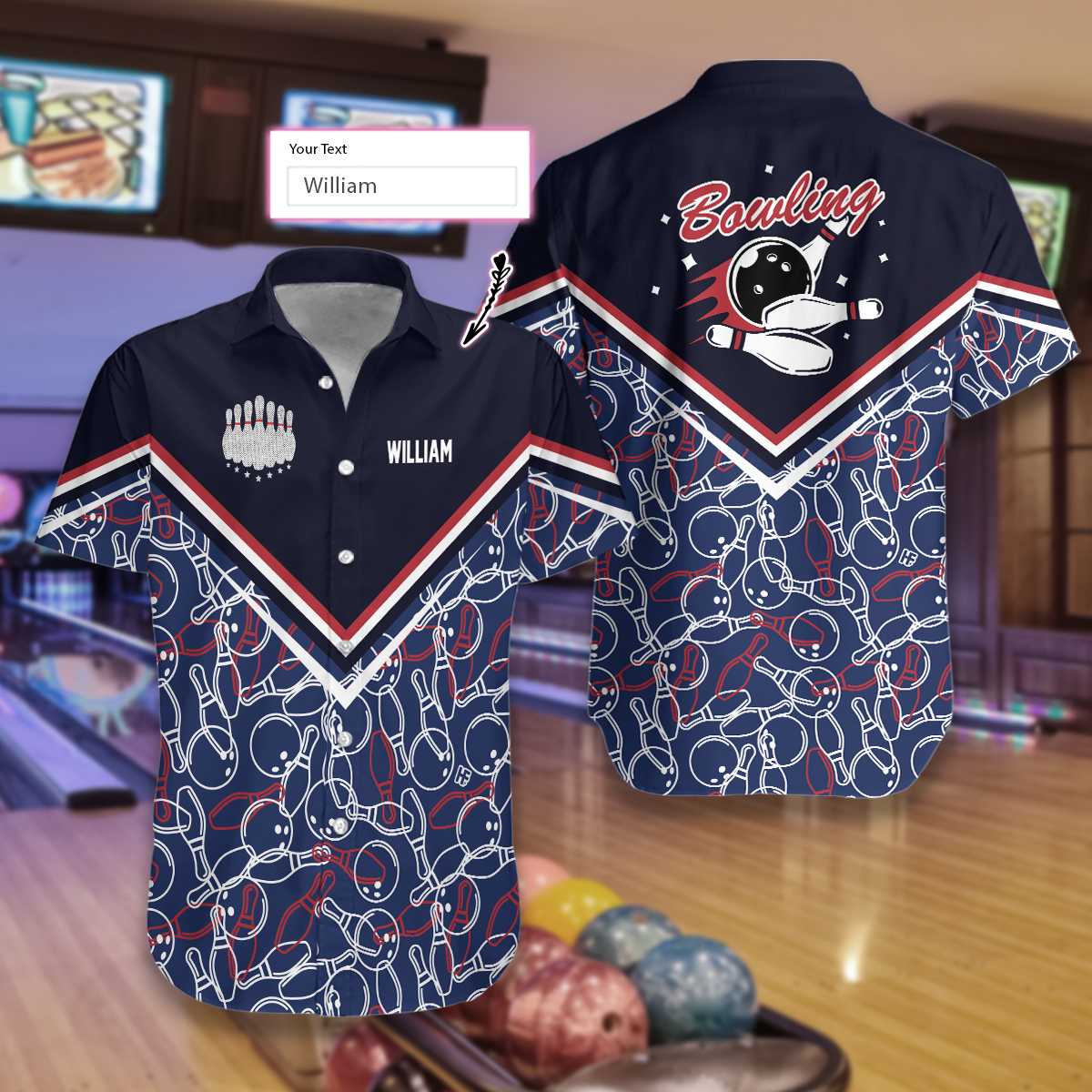 Personalized Bowling Pattern Hawaiian Shirt