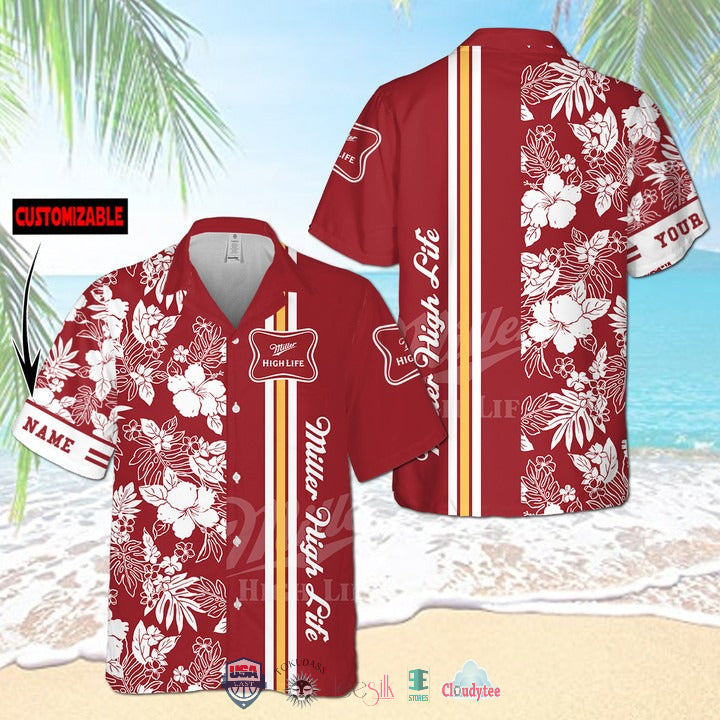 Personalized Miller High Life Hibiscus Hawaiian Shirt