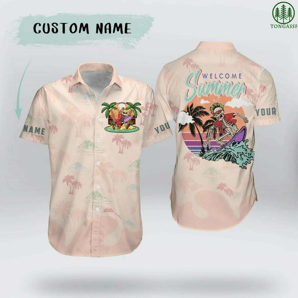 Personalized Surfing Skeleton Welcome Hawaiian Shirt