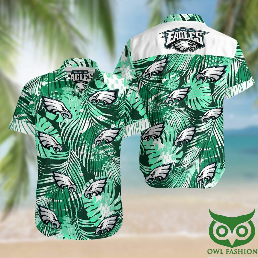 Philadelphia Eagles Retro Green Leaves Emerald Green Hawaiian Shirt