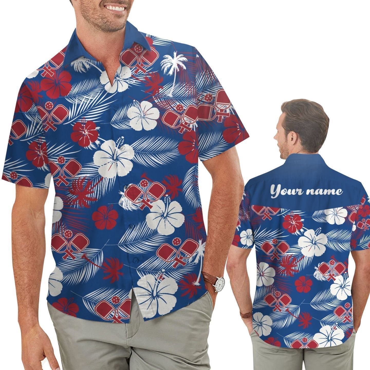 Pickleball Floral Tropical Pattern Custom Hawaiian Shirt