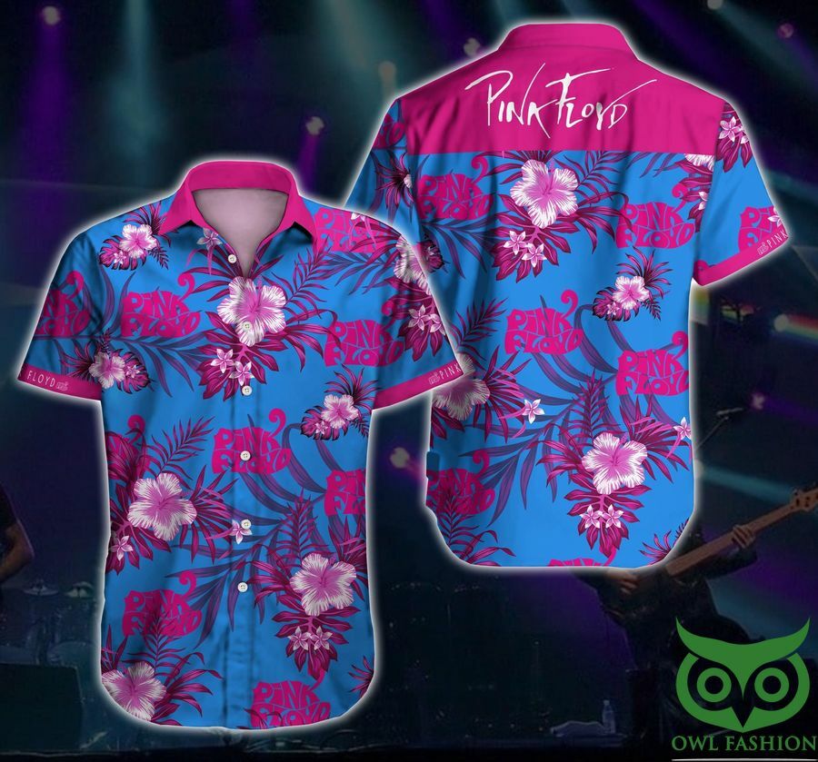 Pink Floyd Rock Band Pink Leaves Blue Hawaiian Shirt