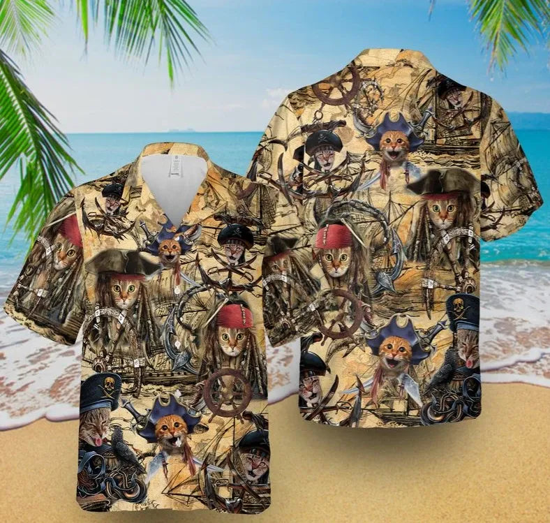 Pirate Cat Hawaiian Shirt Beach Outfit Summer