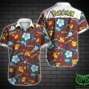 Pokemon Red Brown And White Flowers Hawaiian Shirt