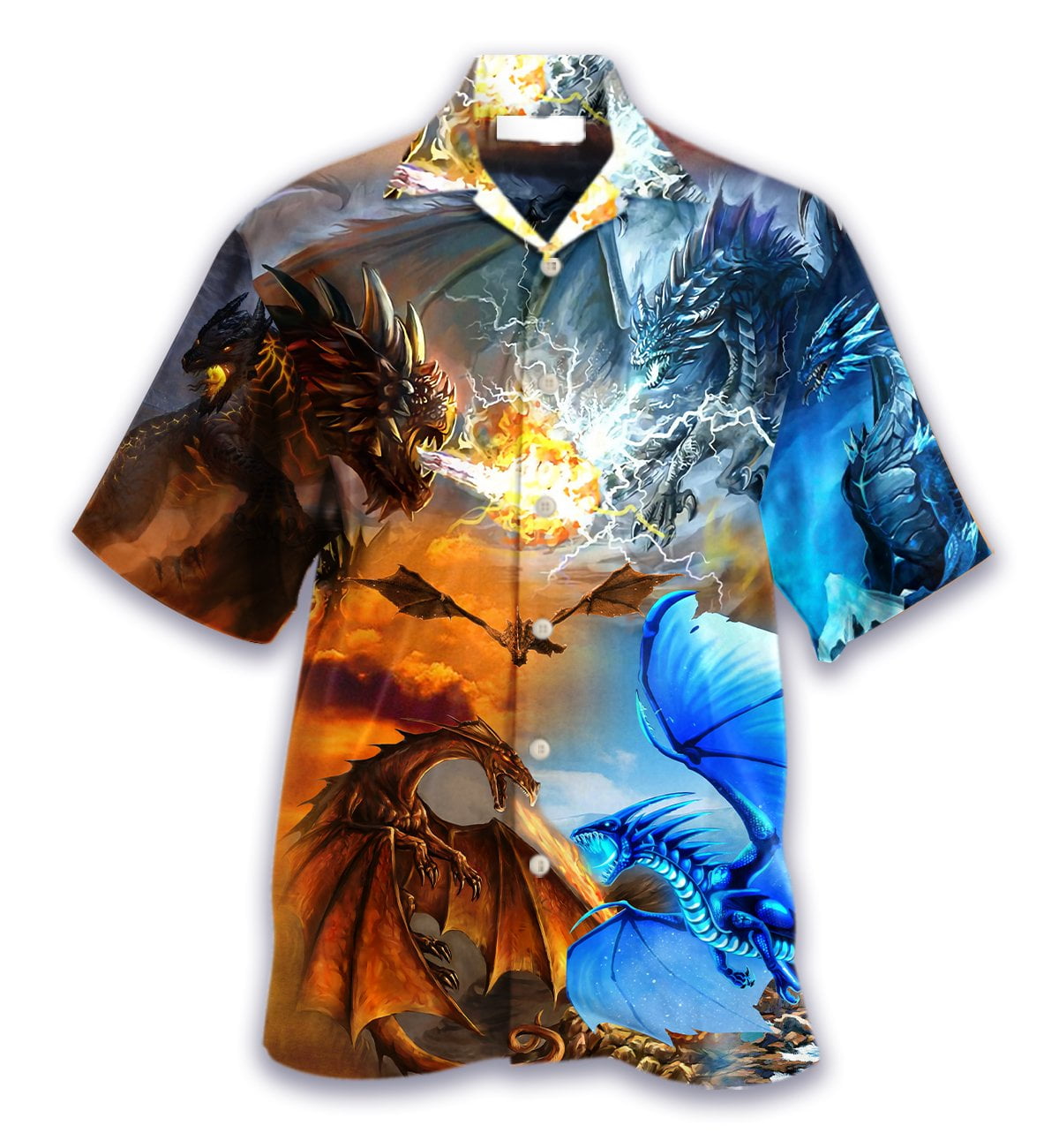 Red Dragon Battle With Blue Dragon Hawaiian Shirt