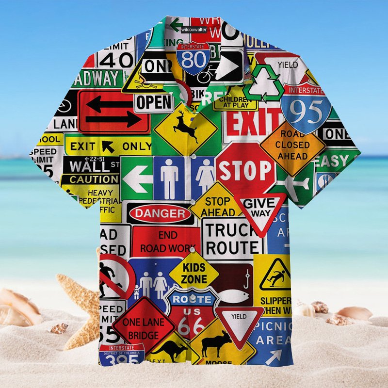 Road Traffic Sign Hawaiian Shirt Beach Summer Outfit