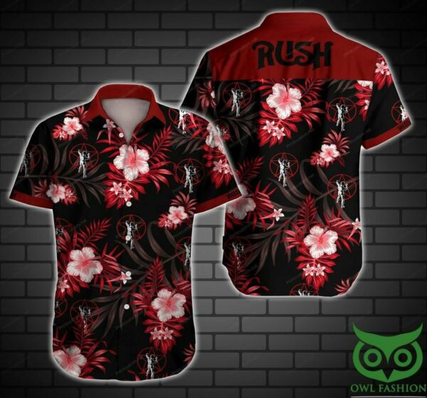 Rush Music Band Floral Black And Red Hawaiian Shirt