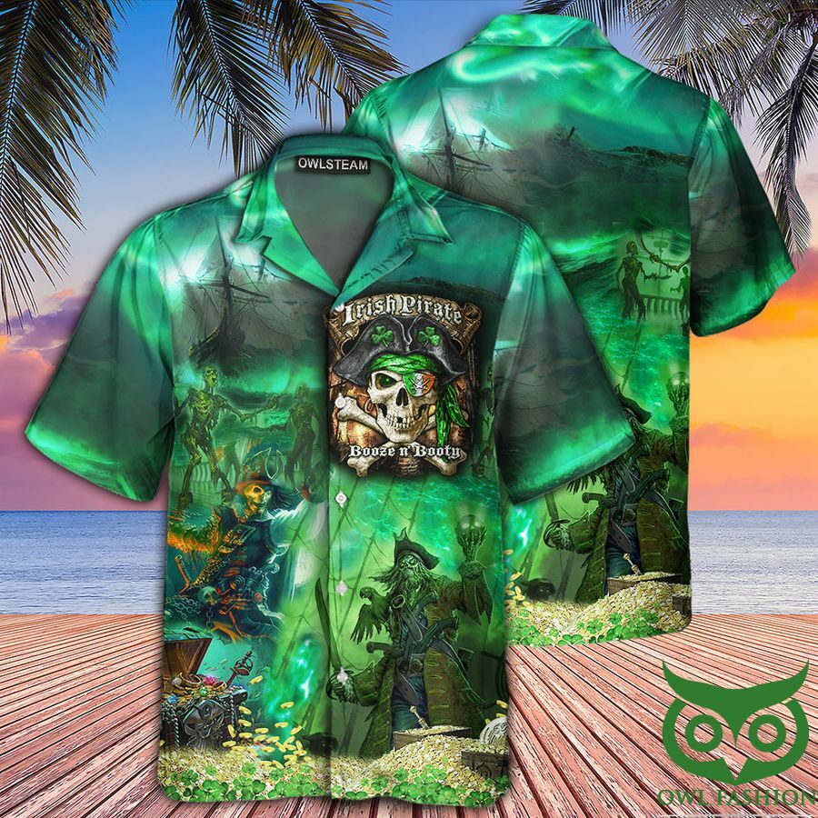 Saint Patrick Irish Pirate Booze And Booty Hawaiian Shirt