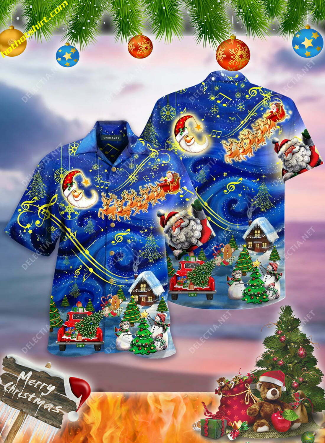 Santa And Elk Sky Hawaiian Shirt Beach Summer Outfit