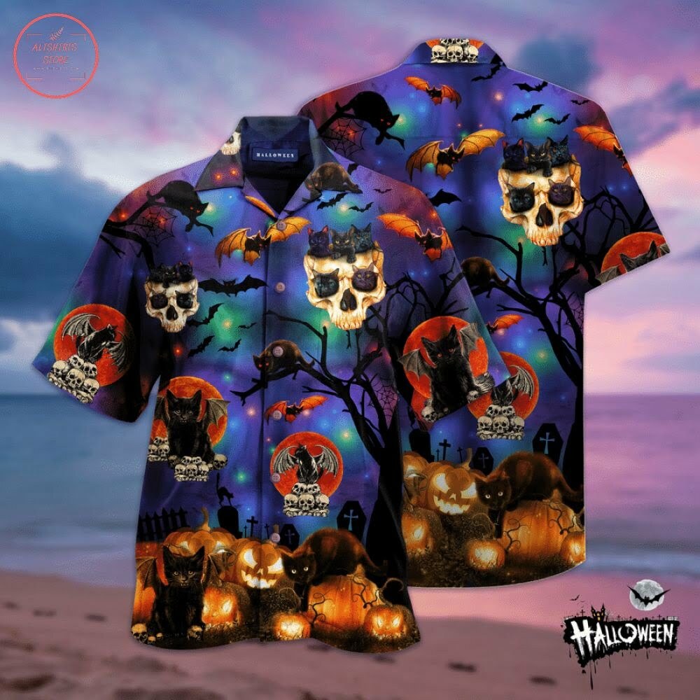 Scary Black Cat Hawaiian Shirt Outfit Beach Summer