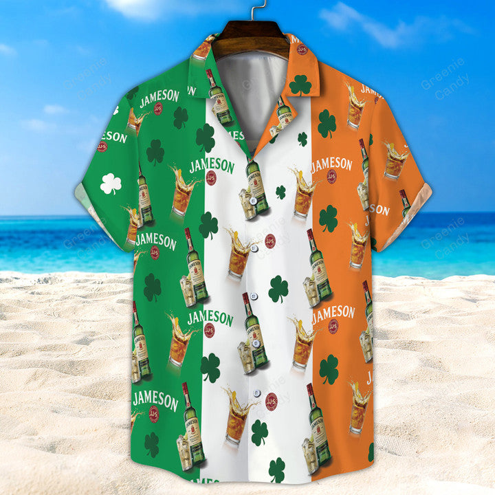 Seamless Jameson Irish Whiskey Ireland Flag Hawaiian Shirt