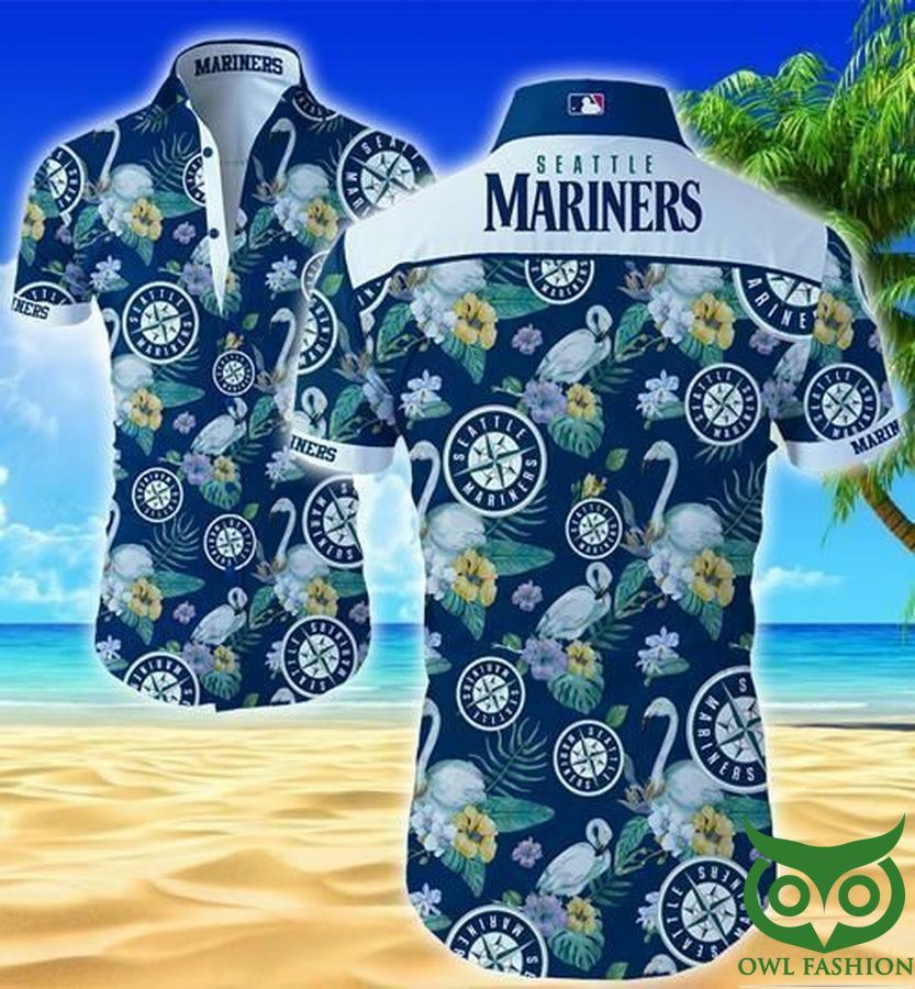 Seattle Mariners Flamingo Floral Blue Hawaiian Shirt