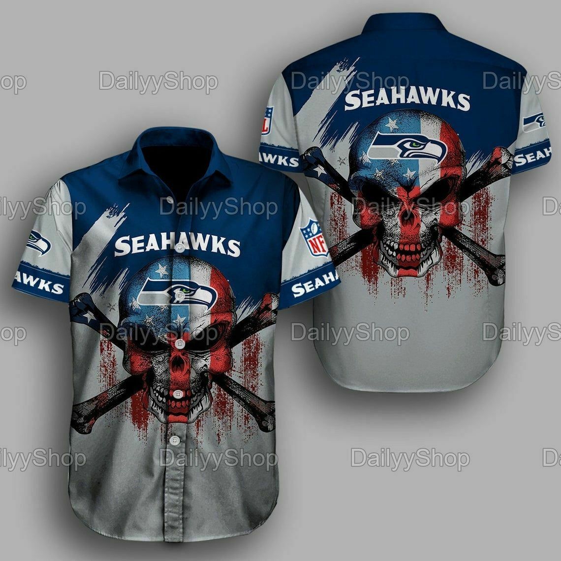 Seattle Seahawks Skull Death Button Hawaiian Shirt