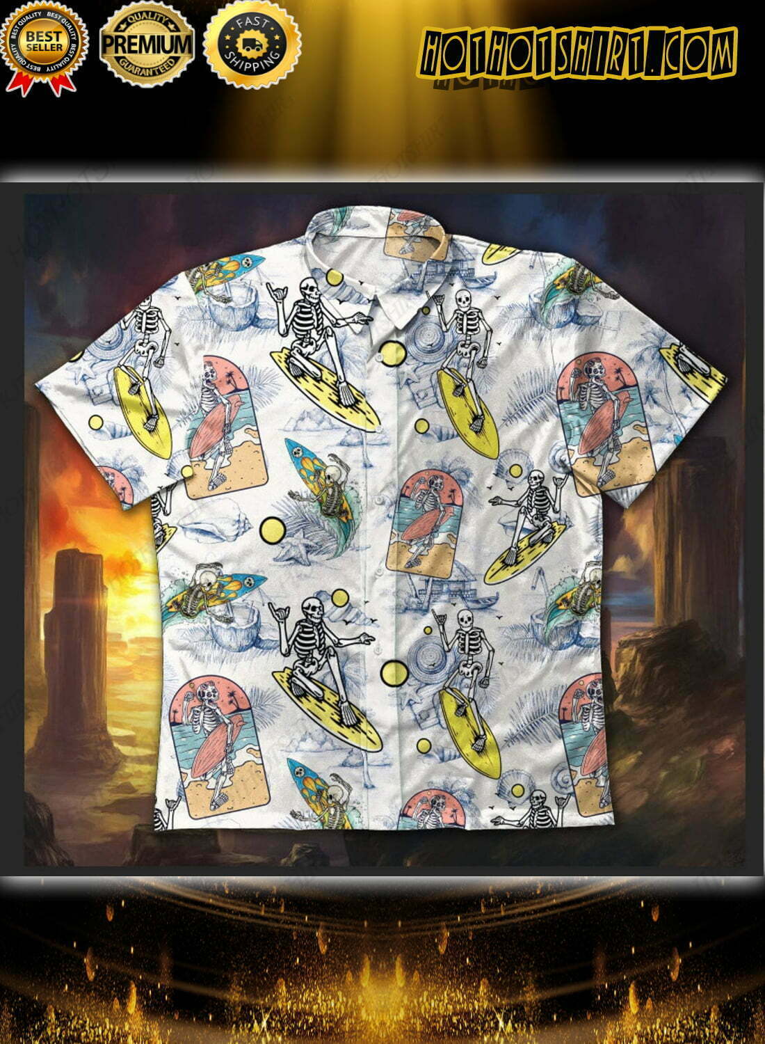 Skeleton Surfing Vibe Hawaiian Shirt