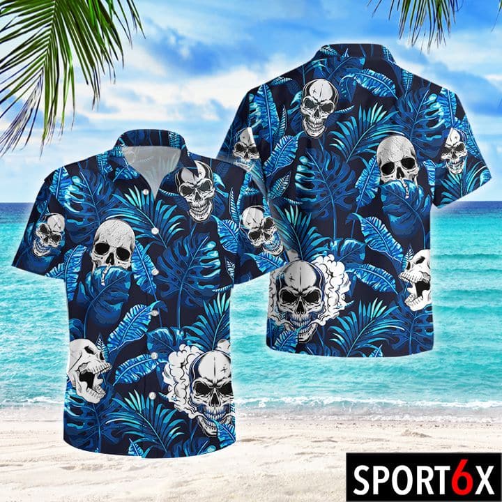 Skull Blue Tropical Hawaiian Shirt